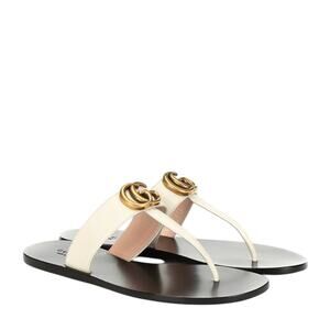 Gucci 'Marmont' Black Leather Thong Sandals Size 7